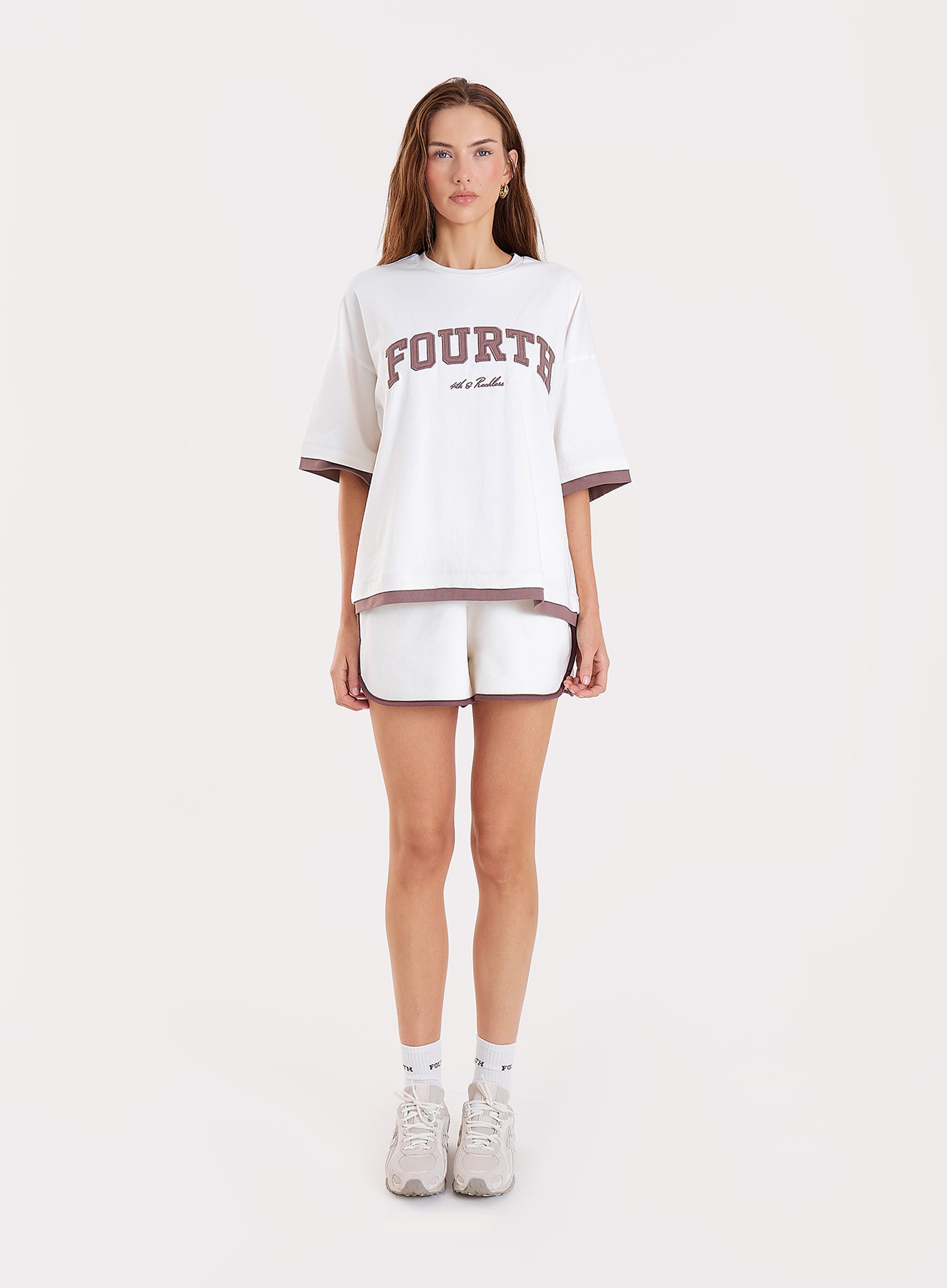 White Contrast Trim Branded Cotton T-Shirt